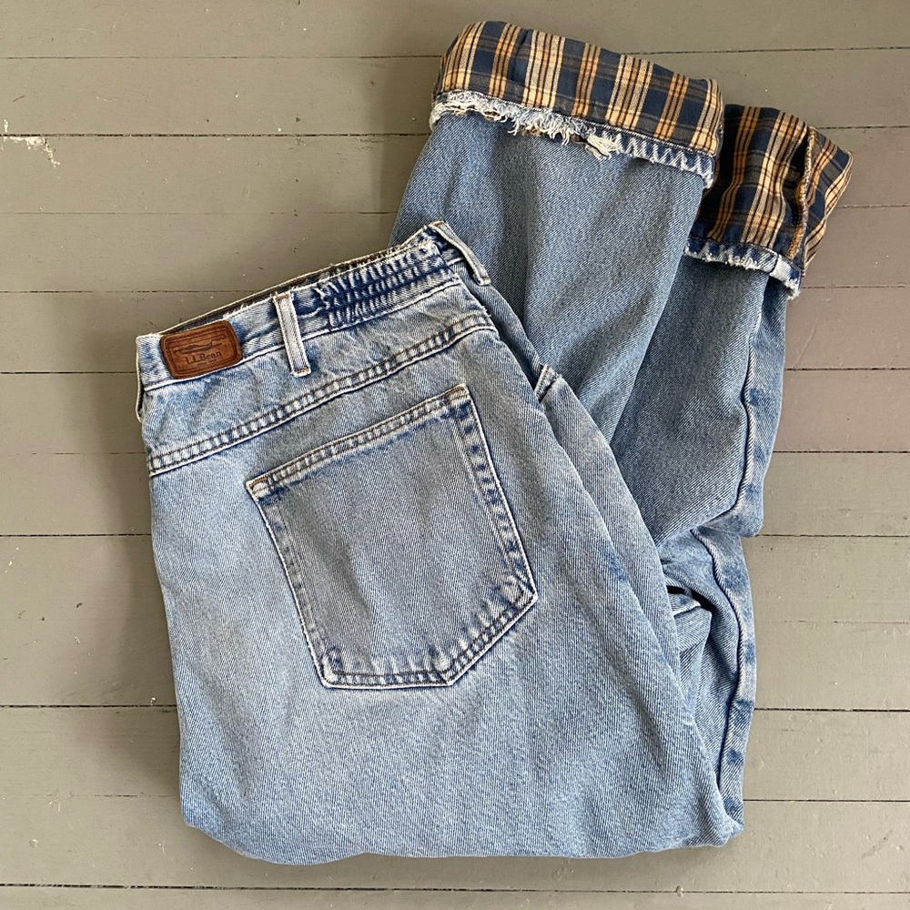 Vintage 1990’s Plaid Lined LL Bean Denim Blue Jeans W40 L34